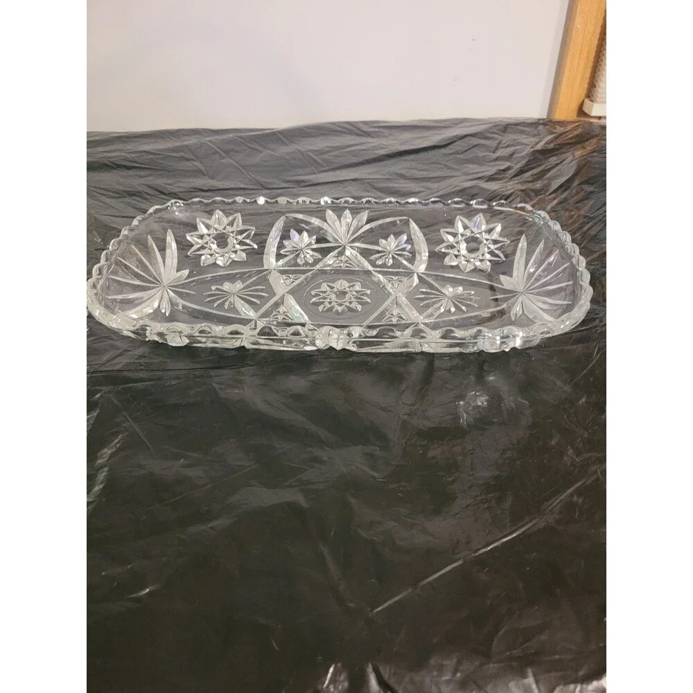 Vintage Prescut Star of David Cut-Glass Relish Tray Serving Dish 12